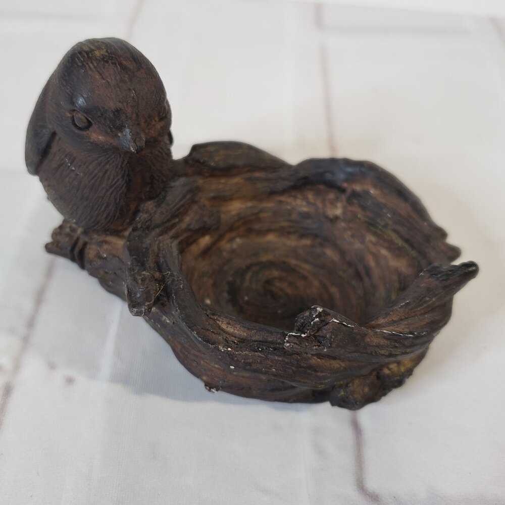 Darling Small Brown Stoneware Woodland Bird on Nest Ring Bowl Dish 4" Holder